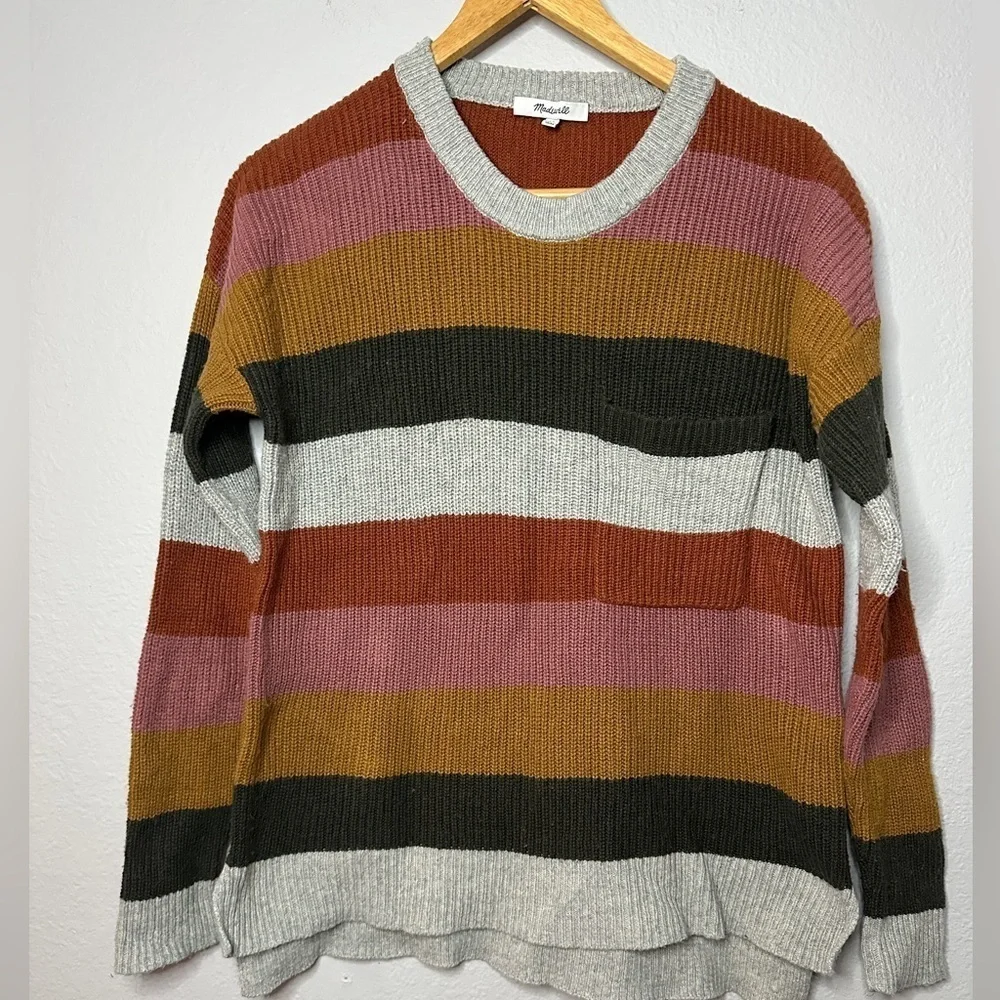 Madewell Thompson Pocket Pullover Sweater Arctic Ice Stripe Size XS - Picture 1 of 8